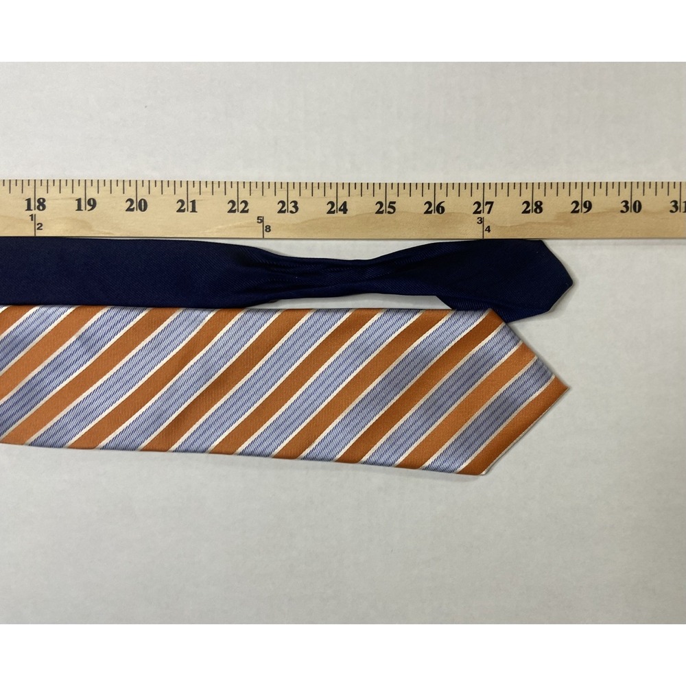 Tommy Hilfiger‎ Mens Tie Orange Blue Striped 100% Silk Neck Tie Necktie - Picture 13 of 13